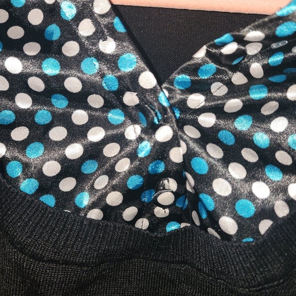 Chic Polka Dot Blouse with Black Vest Overlay - Picture 3 of 6